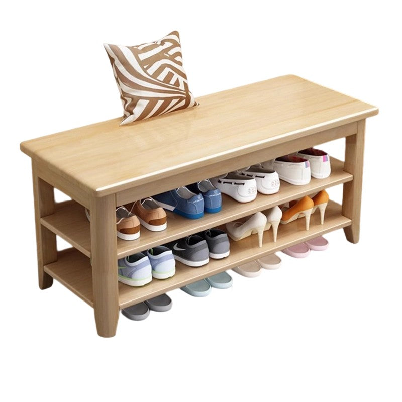 Traditional Chinese Solid Wood Rectangular Shoe Bench With 3 Tiers For Living Room