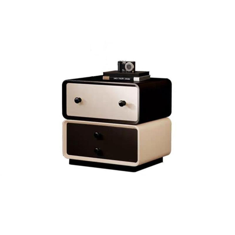 Contemporary Creative Solid Wood Microfiber Leather Rounded Square Nightstand 2-Drawer For Bedroom