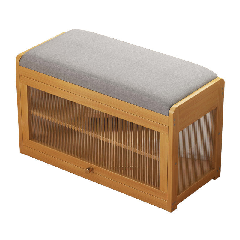 Traditional Vintage Fabric Bamboo MDF Acrylic Rectangular Shoe Bench 2-Tier Entryway Seat For Living Room