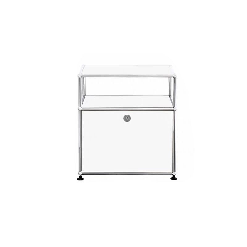 Modern Minimalist Stainless Steel Engineered Wood Square Nightstand With 1 Drawer For Bedroom