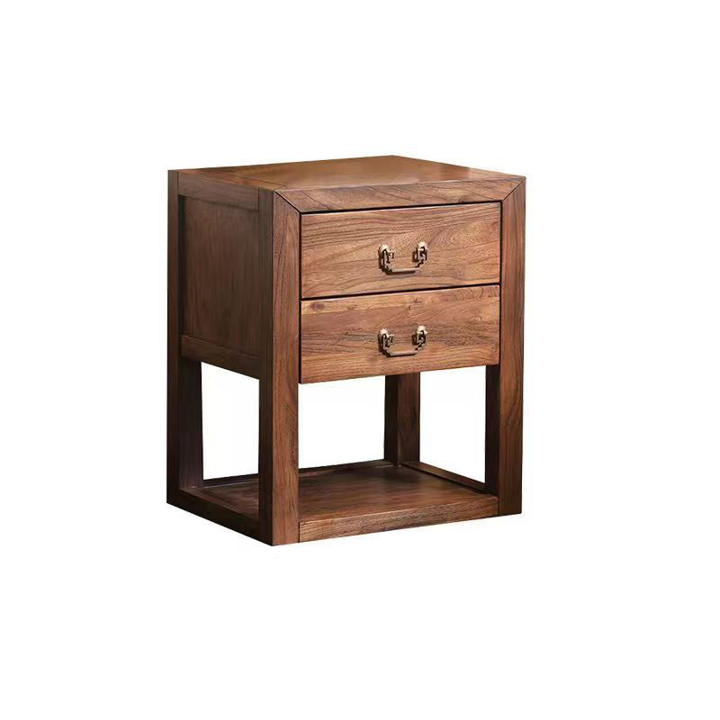 Traditional Vintage Solid Hardwood Natural Grain Rectangular Nightstand 2-Drawer For Bedroom