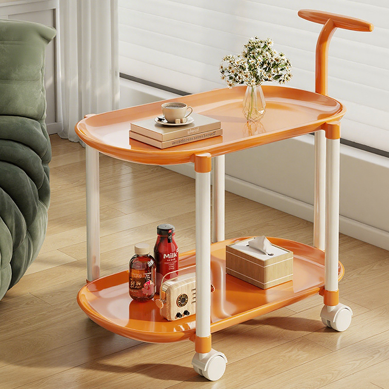 Modern Minimalist Carbon Steel ABS Mobile Oval Side Table With 3-Tier For Living Room