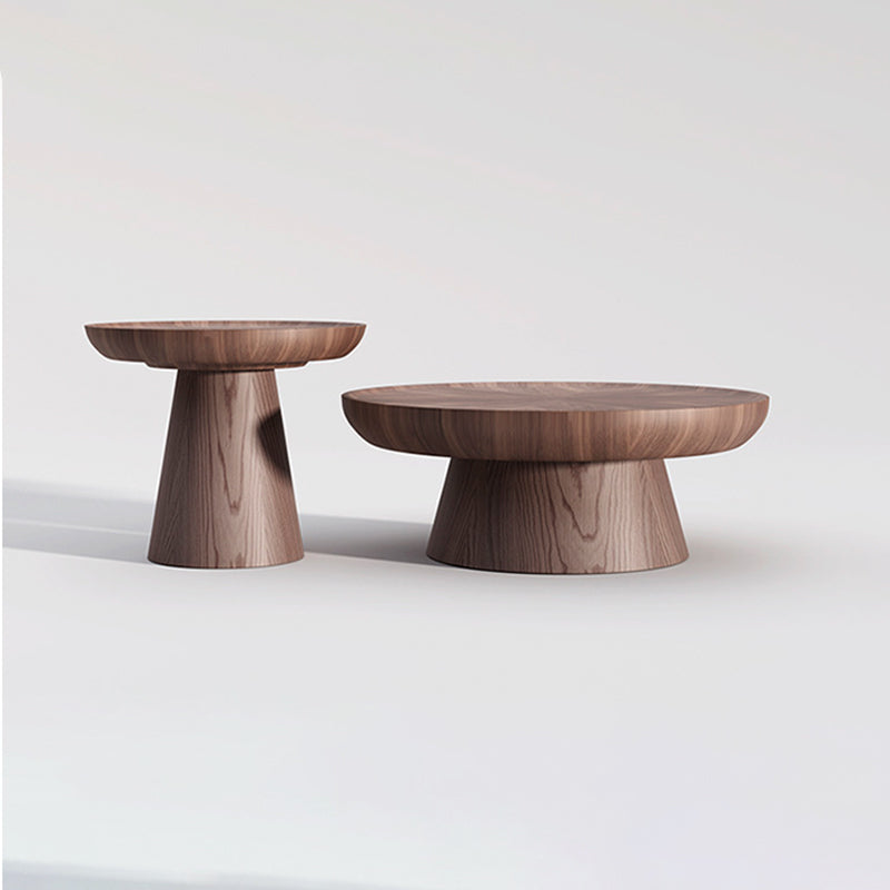 Traditional Vintage Walnut Veneer Round Conical Coffee Table 1-Tier For Living Room