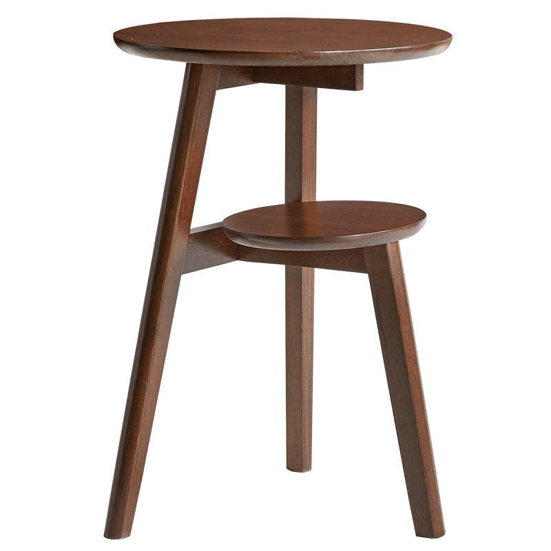 Traditional Chinese Rubberwood Round Triangular Side Table 2-Tier For Living Room