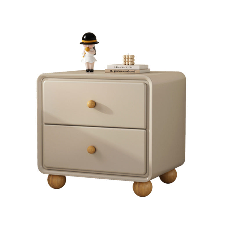 Modern Luxury Solid Wood Hardware Rounded-Square Nightstand 2-Drawer For Bedroom