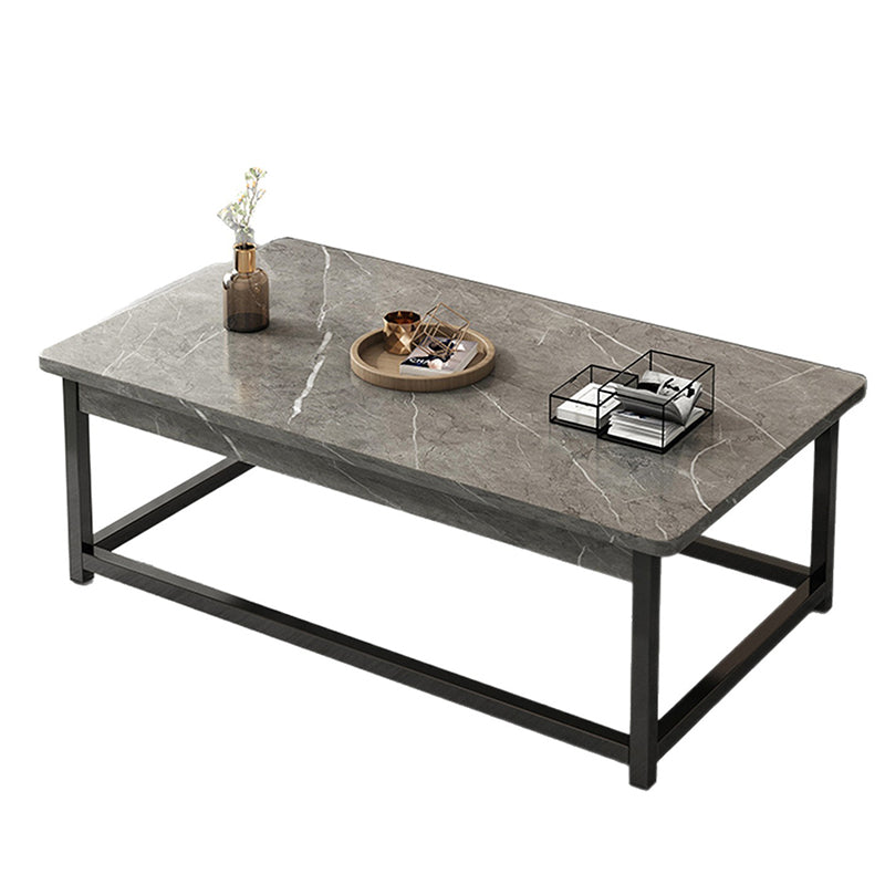 Contemporary Scandinavian Engineered Wood Steel Tube Rectangular Coffee Table 1-Tier For Living Room