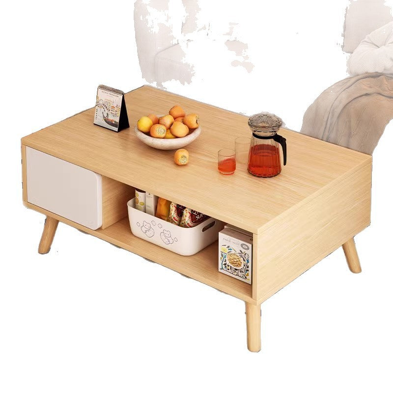 Traditional Japanese Medium Density Fiberboard Rectangular Coffee Table 2-Tier For Living Room