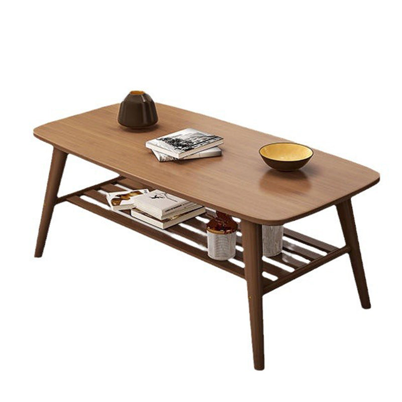 Traditional Japanese Bamboo Rounded Rectangular Hollow Coffee Table 2 Tier For Living Room