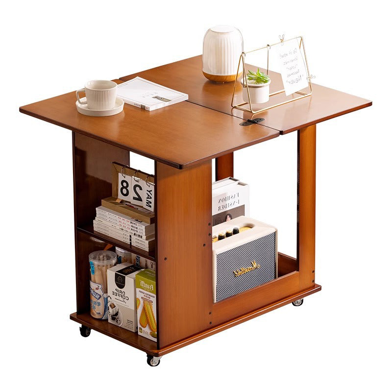 Traditional Chinese Bamboo MDF Movable Foldable Rectangular Coffee Table 3-Tier For Living Room