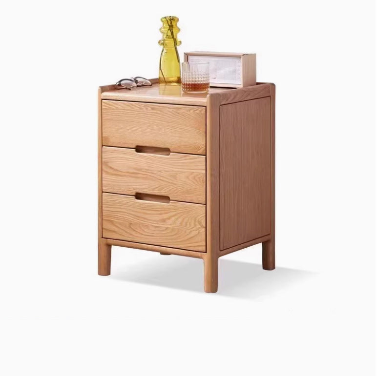 Traditional Chinese Oak Wood Rounded Rectangular Nightstand With 2/3 Drawers For Bedroom