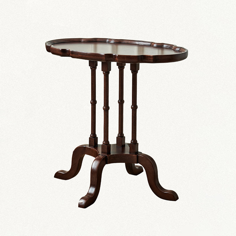 Traditional Chinese Rubberwood Scalloped Curved Side Table With 1 Tier For Living Room