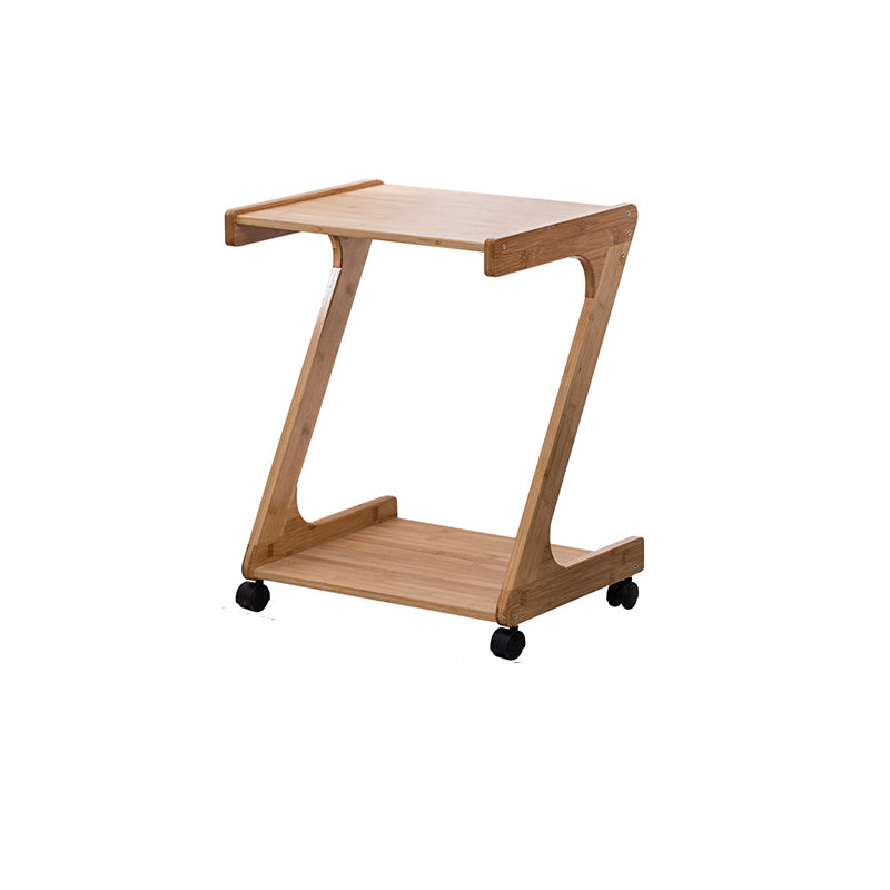 Traditional Chinese Bamboo Movable Z-Shaped Rectangular Side Table With 2 Tiers For Living Room