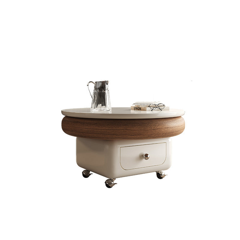 Traditional French Sintered Stone Solid Wood Plywood Metal Round Curved Square Coffee Table With 1-Drawer For Living Room