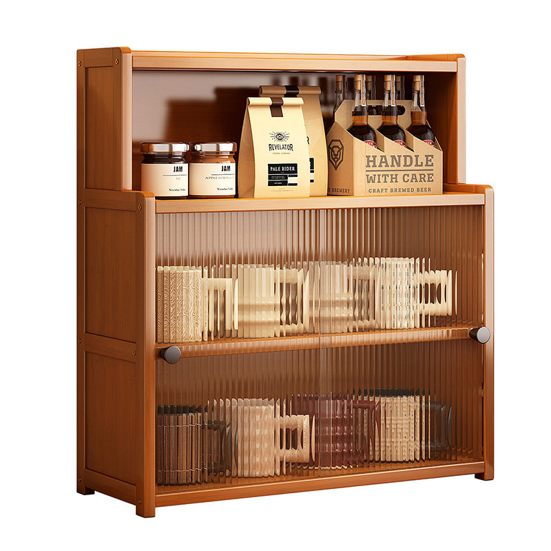 Traditional Vintage Bamboo Acrylic Rectangular Textured Storage Cabinet With 1/2/3 Tier For Living Room