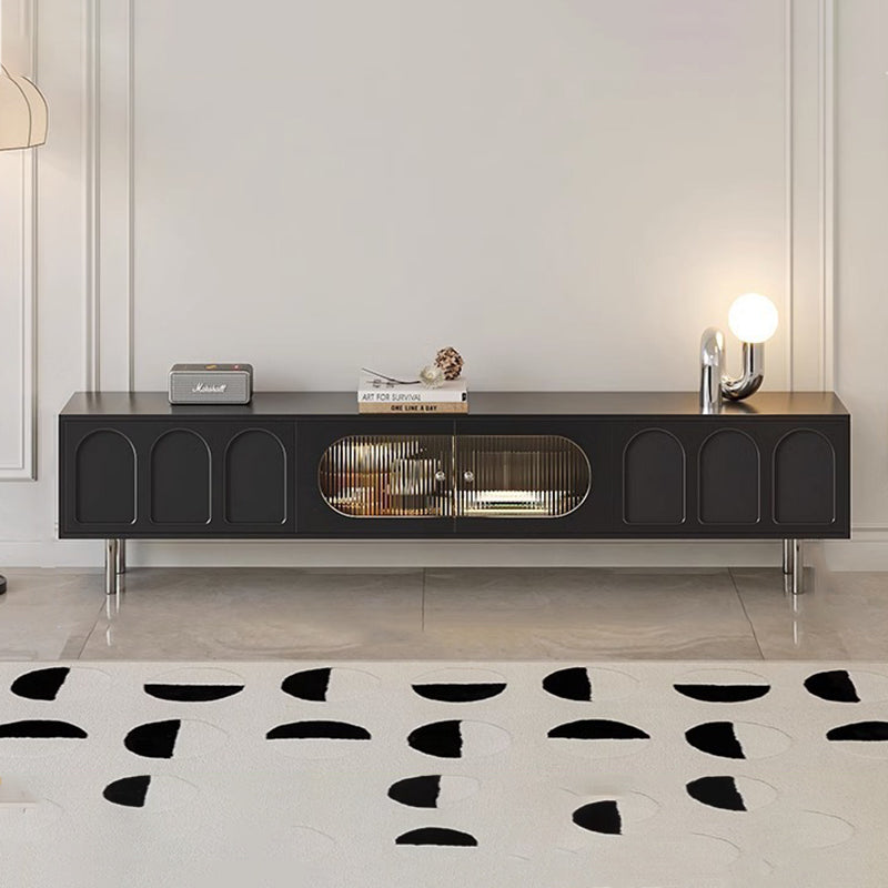 Traditional French Engineered Wood Stainless Steel Glass Cylindrical Rectangular TV Stand With 2 Drawers For Living Room