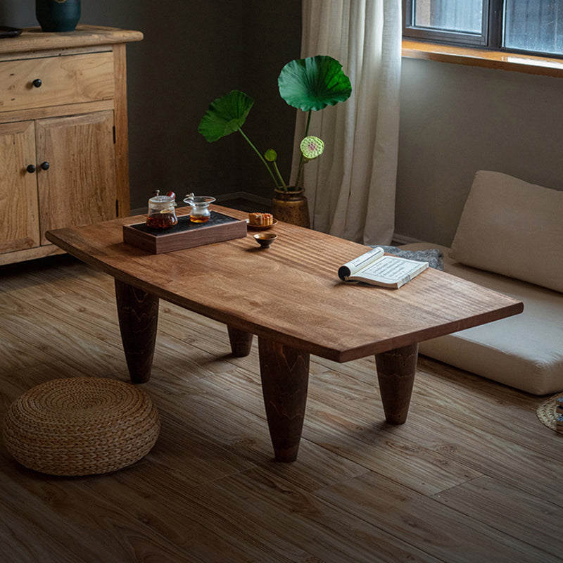 Traditional Japanese Solid Wood Boat Shape Hammer Form Coffee Table 1-Tier For Living Room