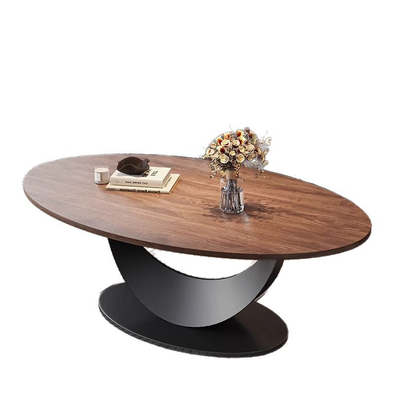 Contemporary Scandinavian Engineered Wood Iron Oval Curved Coffee Table 1-Tier For Living Room