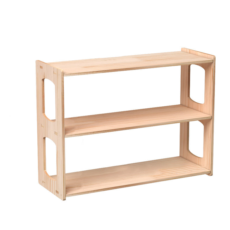 Modern Minimalist Pine Wood Rectangular Storage Shelf 3-Tier For Living Room