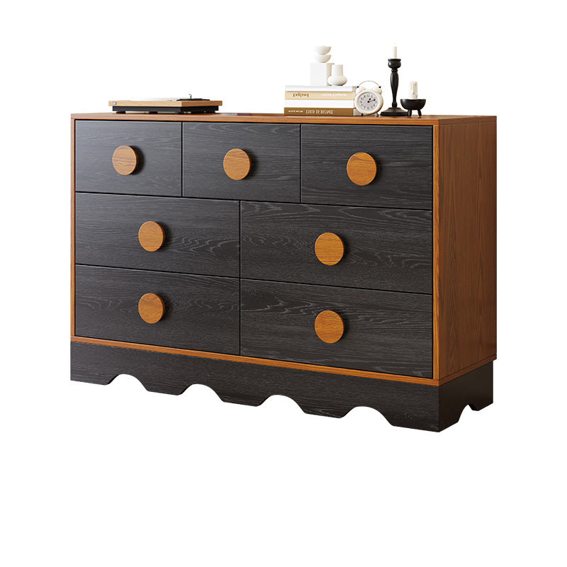Traditional Chinese Rubberwood Solid Wood Multi-Layer Board Wave Rectangular Storage Cabinet With 2/3/4/7 Drawers For Living Room
