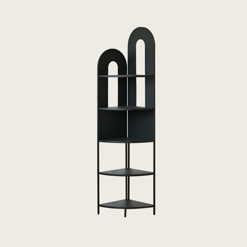 Contemporary Creative Iron Fan-Shaped Curved Corner Shelf Unit 5-Tier For Living Room