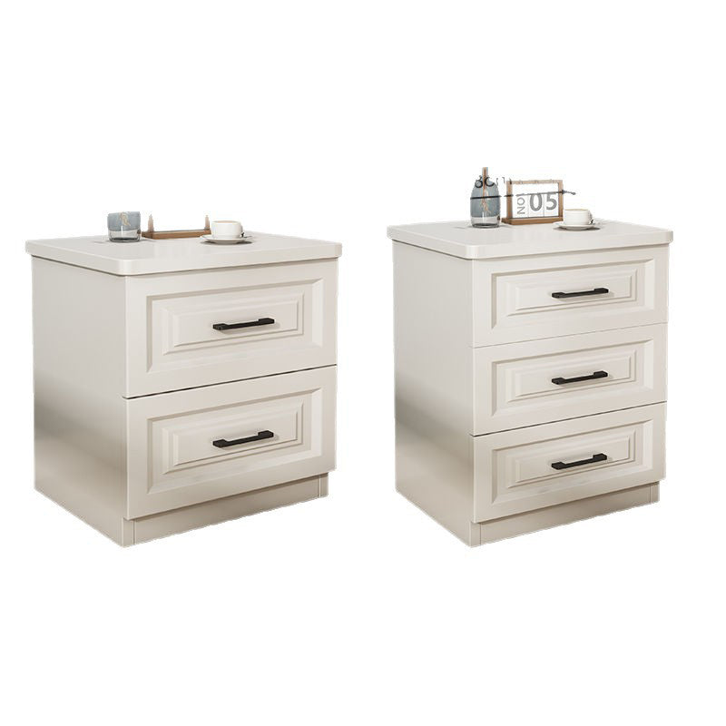 Traditional Chinese Solid Wood Eco Board Square Nightstand 2/3 Drawer For Bedroom