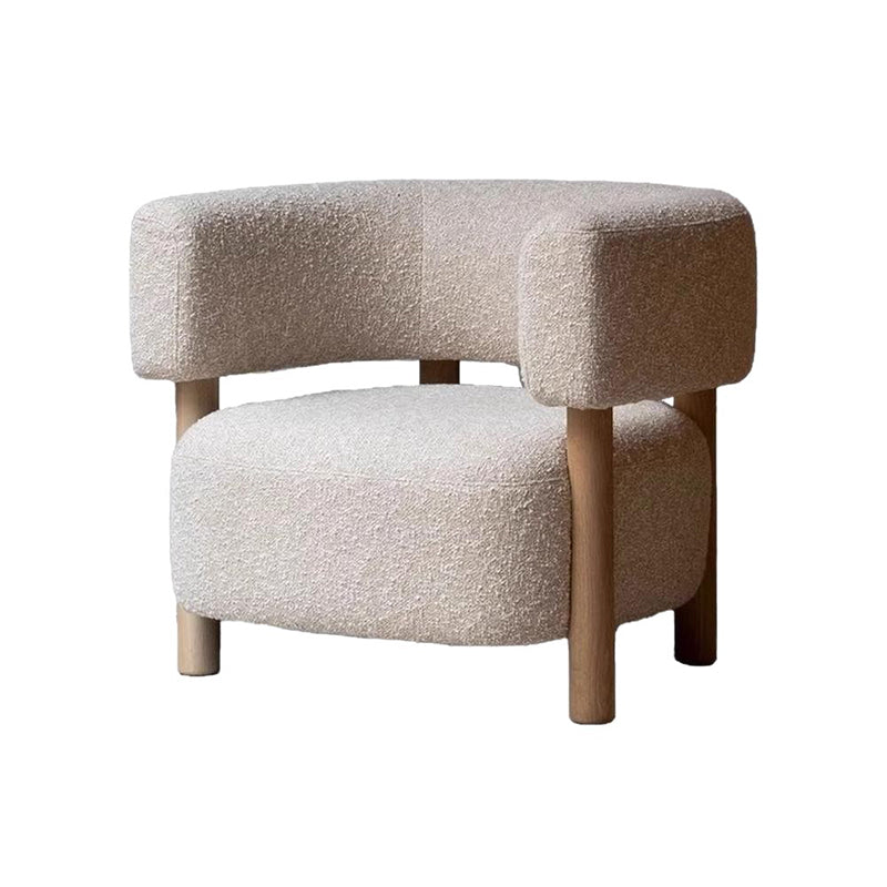 Contemporary Scandinavian Sherpa Fabric Solid Wood Curved Rounded Square Accent Chair With Armrests Backrest For Living Room
