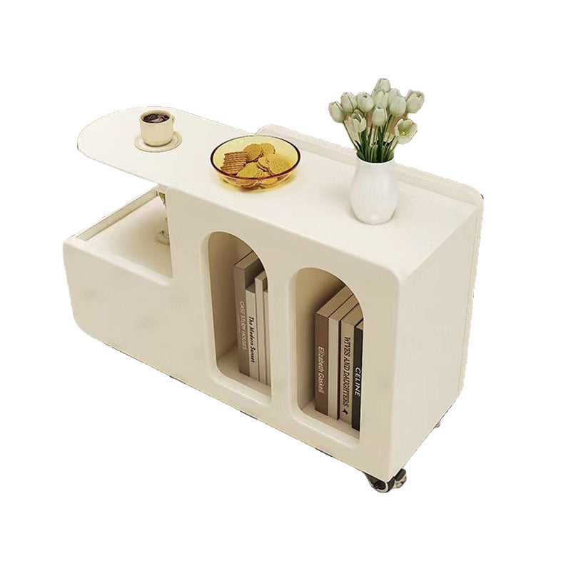 Contemporary Scandinavian Engineered Wood Arched Curved Square Mobile Coffee Table With 2-Tier Storage For Living Room