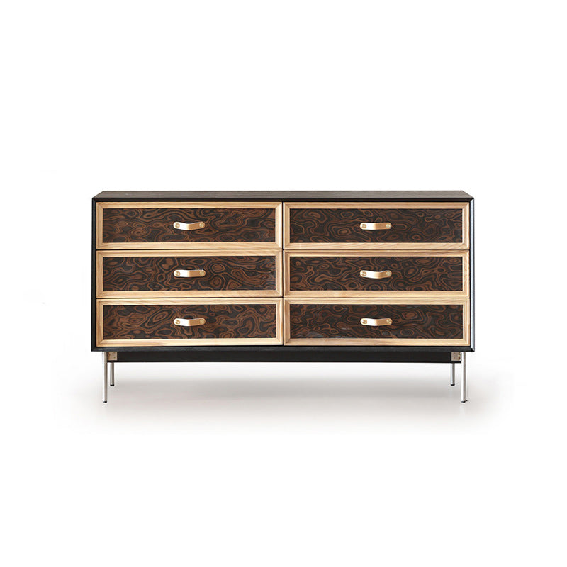 Traditional French Multi-layer Solid Wood Stainless Steel Rectangular Storage Cabinet 6-Drawer For Living Room