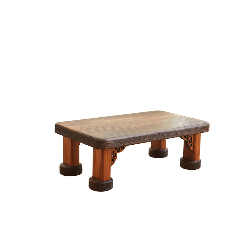 Traditional Japanese Solid Wood Half Moon Rectangular Coffee Table With 1-Tier For Living Room
