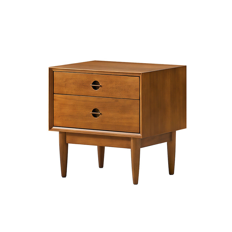 Traditional Chinese Solid Wood Cylindrical Square Nightstand 2-Drawer For Bedroom