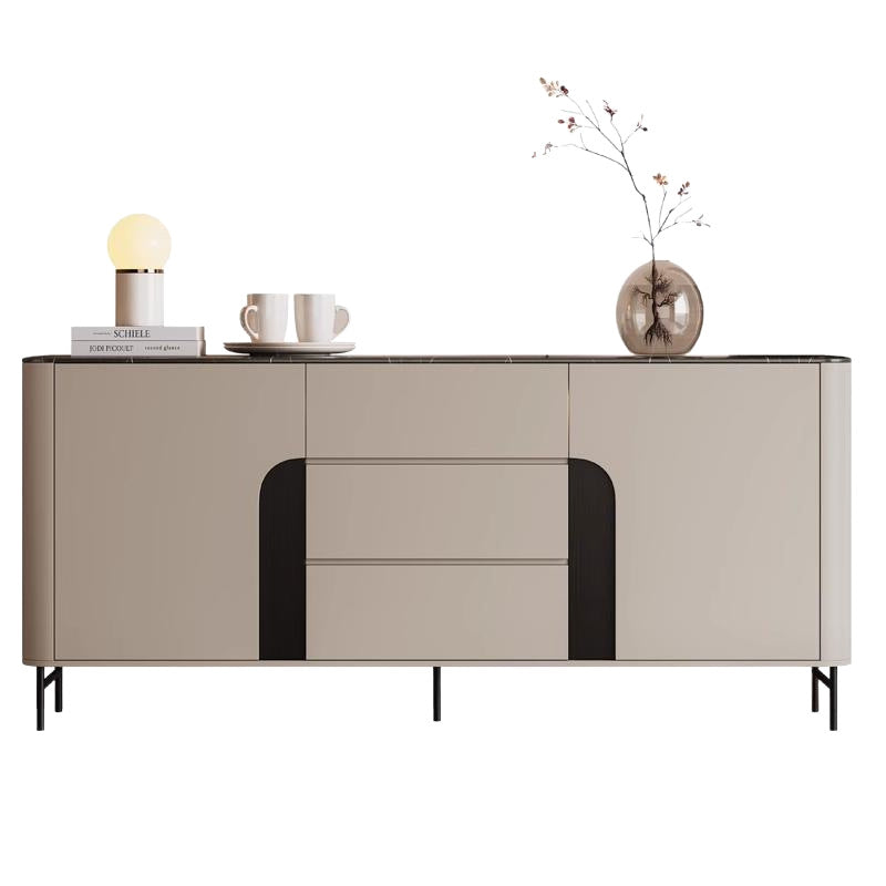 Modern Luxury MDF Microcrystalline Stone Metal Rounded Rectangular Storage Cabinet 3-Drawer For Living Room