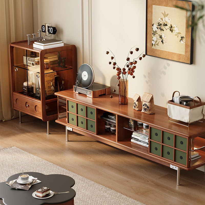 Traditional French Boxwood Glass Stainless Steel Rounded Rectangular Storage Cabinet 1-Drawer For Living Room