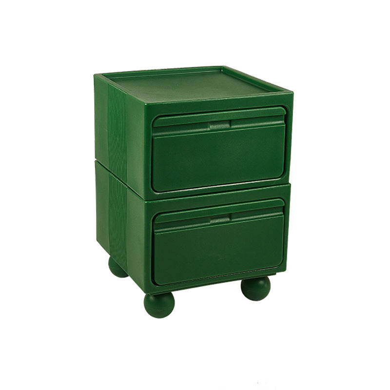 Modern Mid-Century Cube PE Nightstand 2-Drawer For Bedroom