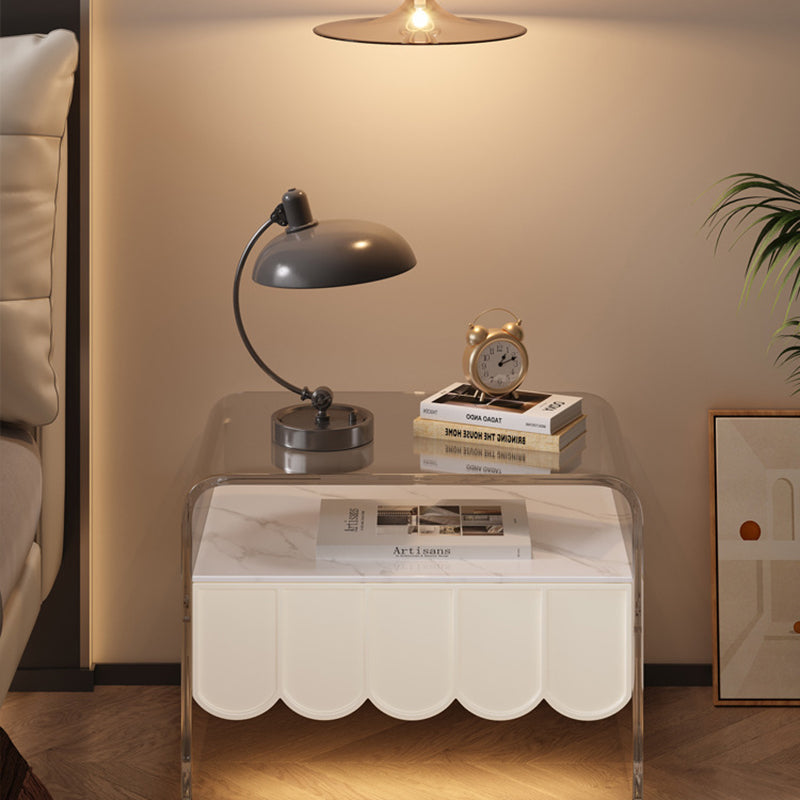 Modern Simplicity Rectangle Pine Wood Acrylic Nightstand 2-Tier For Bedroom