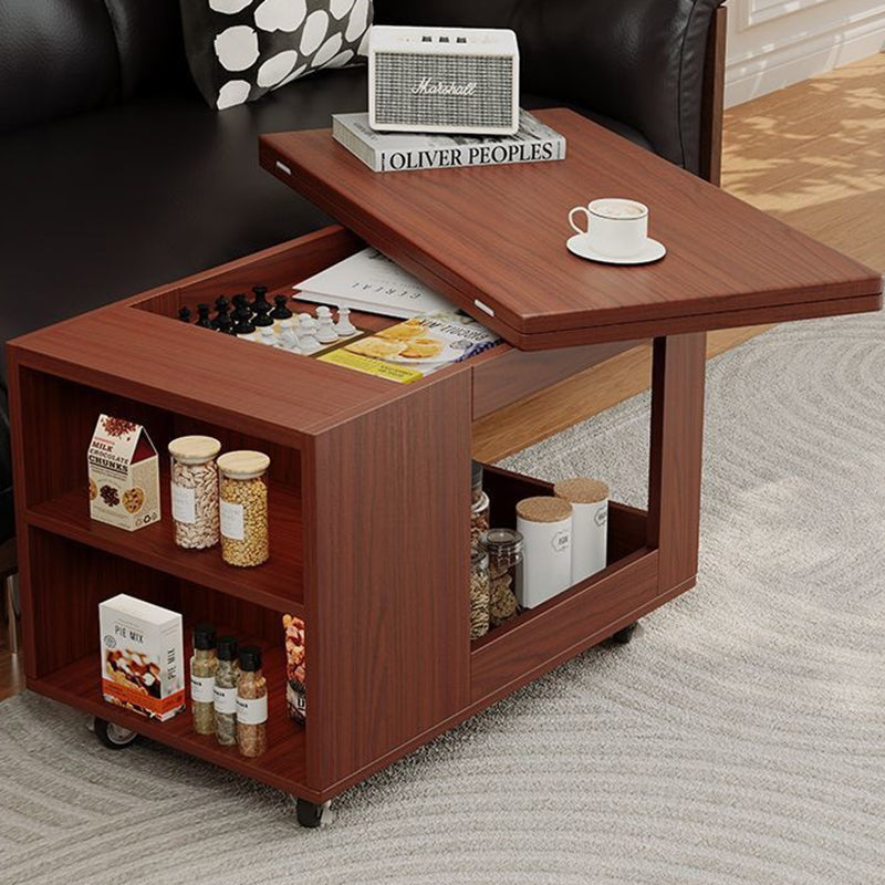Modern Minimalist Movable Rectangular Rubberwood Foldable Coffee Table 2-Tier For Living Room