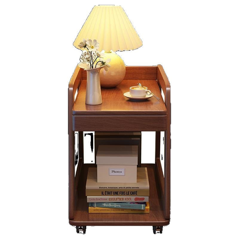 Modern Minimalist Trapezoid Rubberwood Pine Wood Movable End Table 2-Tier For Bedroom