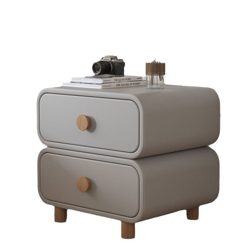 Modern Minimalist Rectangular Plywood MDF Solid Wood Microfiber Leather Nightstand 2-Drawer For Bedroom