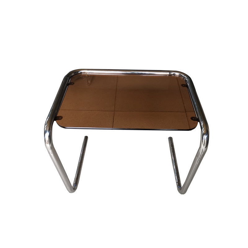 Contemporary Industrial Rectangular Stainless Steel Glass End Table 1-Tier For Living Room
