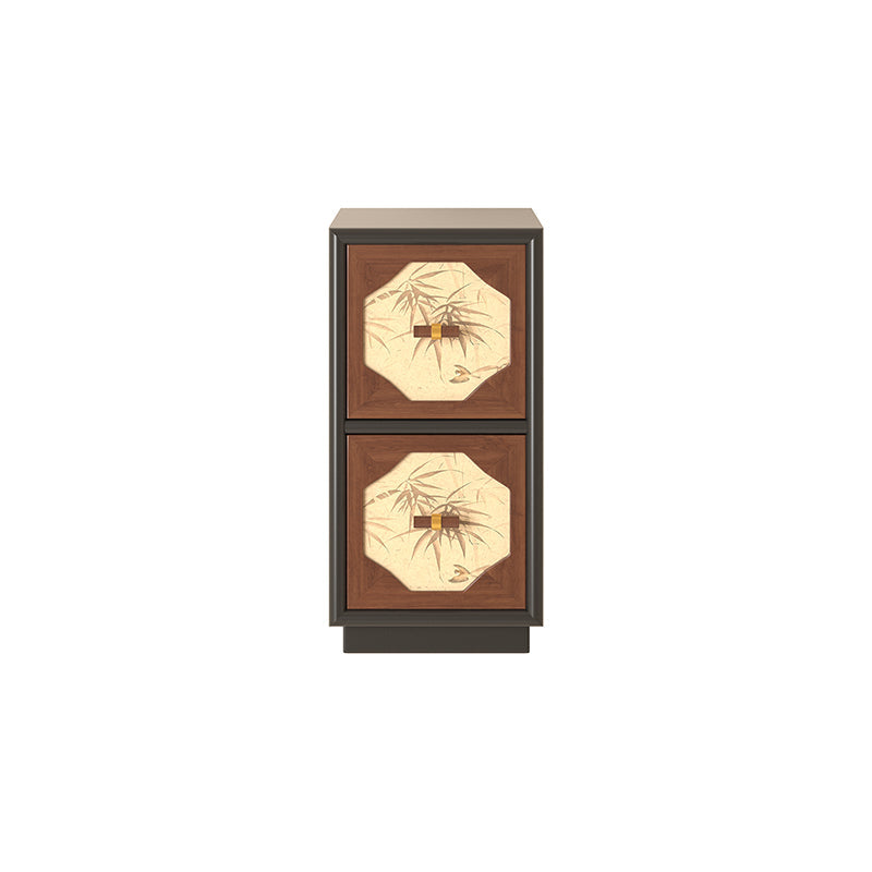 Traditional Chinese Narrow Rectangular Plywood Pine Wood Nightstand 2-Drawer For Bedroom