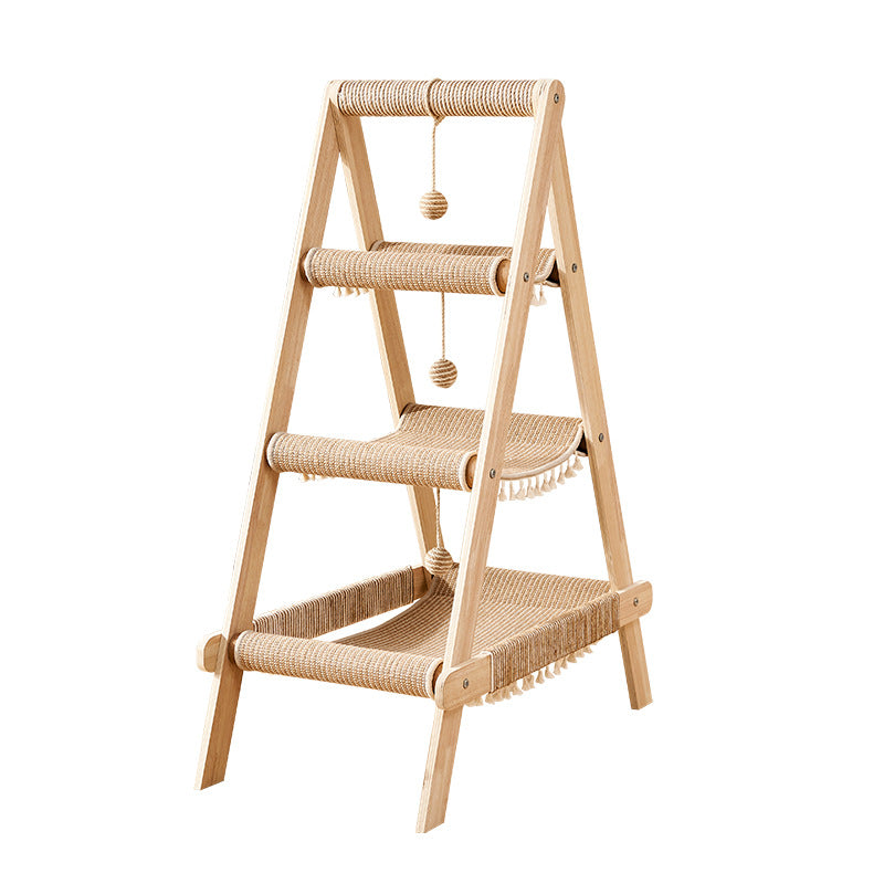 Modern Minimalist Triangle Hemp Rope Plywood Cat Tower 3-Tier For Living Room