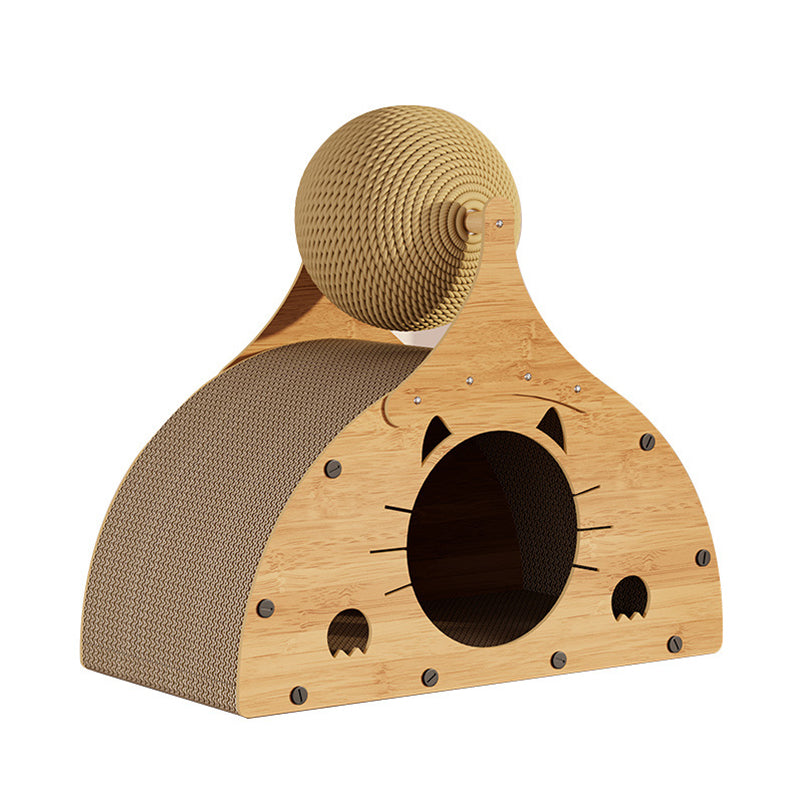 Traditional Rustic Wear-Resistant Semi-Circular MDF Corrugated Paper Integrated Cat Scratcher Cat Beds 1-Cabinet For Living Room