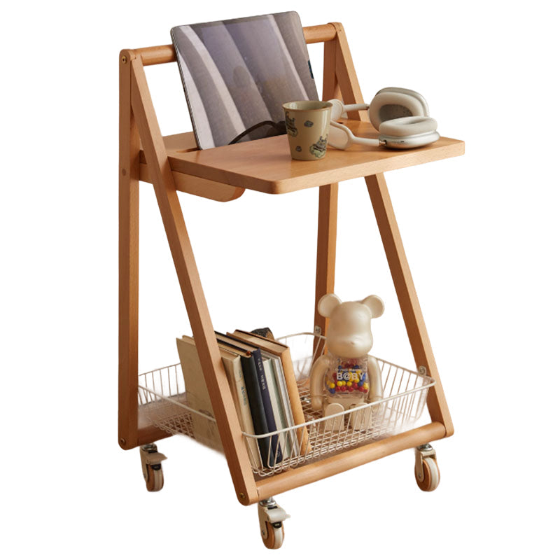 Contemporary Retro Solid Wood Iron Square Movable End Table 2-Tier For Living Room