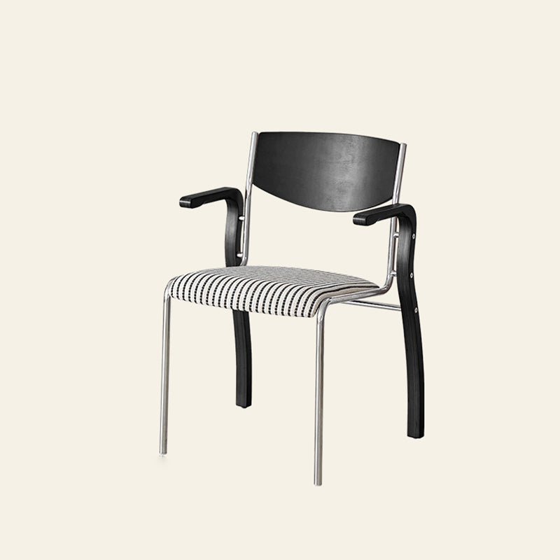 Contemporary Retro Rectangular Plywood Iron Fabric Dining Chair Backrest Armrest For Dining Room