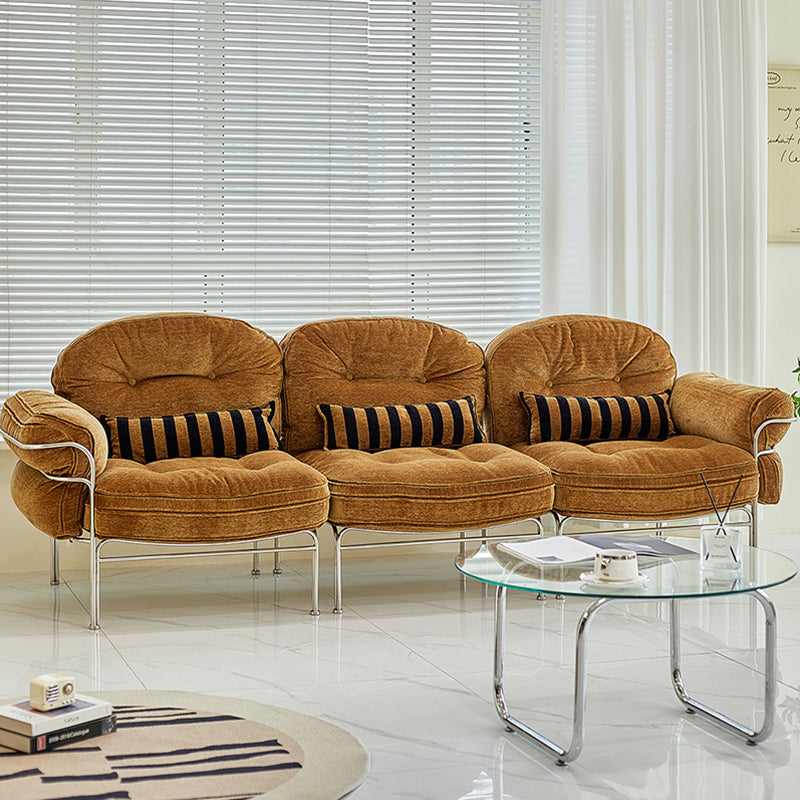 Traditional Vintage Arc Cloud Plywood Stainless Steel Chenille Cloud Cotton Down Feather Sofa 1/2/3-Seater For Living Room
