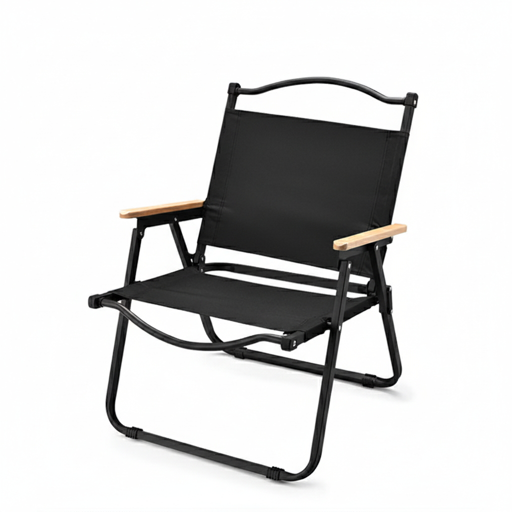 Modern Minimalist Square Fabric Carbon Steel Beech Wood Backrest Armrest Folding Chair For Outdoor