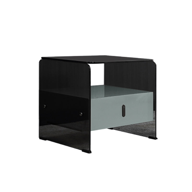 Clear Texture Nightstand - Transparent Tempered Glass Bedside Table 1-Drawer For Bedroom & Living Room