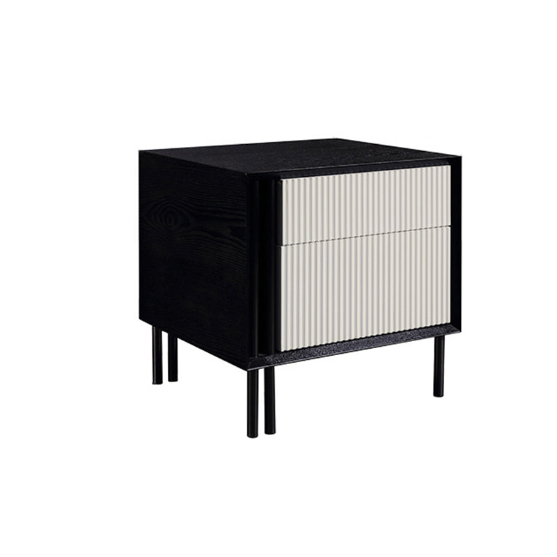Artistic Modern Minimalist Nightstand - Wave-Patterned Baking Paint & Eye-Catching Color Block Bedside Table 2-Drawer For Bedroom