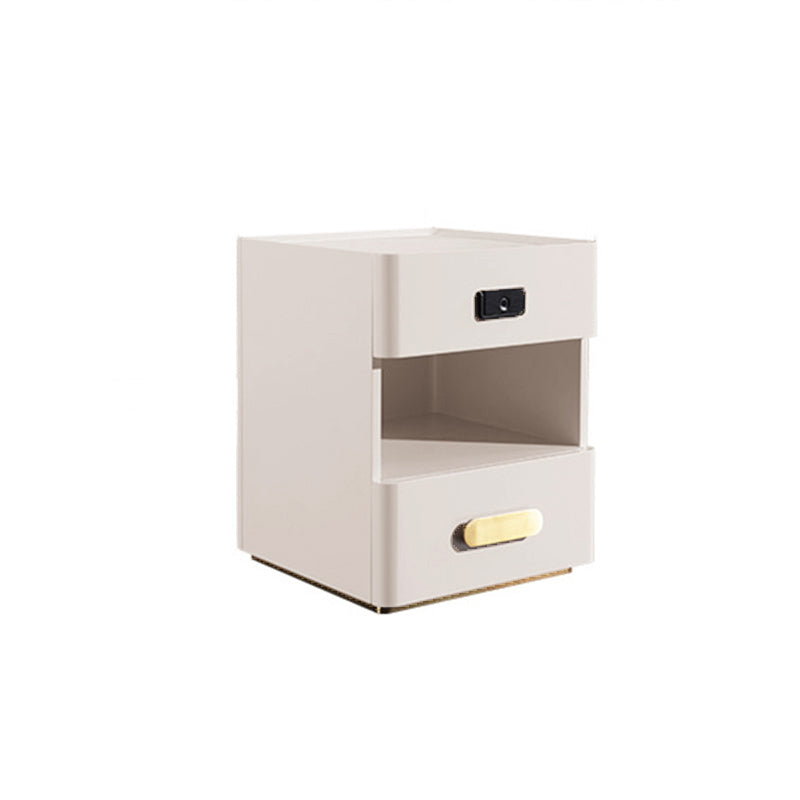Tech-Enabled Minimalist Bedside Table - Convenient Wireless Charging & Fingerprint Lock Nightstand 2-Drawer For Bedroom & Living Room