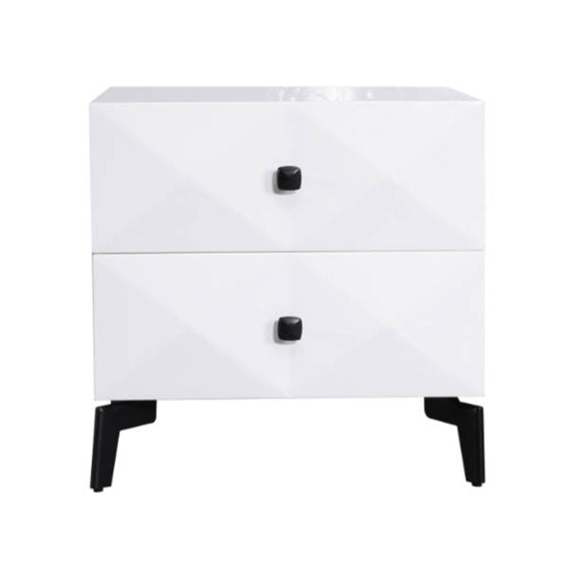 Modern Minimalist High-Gloss Veneer 2 Drawers Nightstand - Diamond Texture Bedside Table For Bedroom