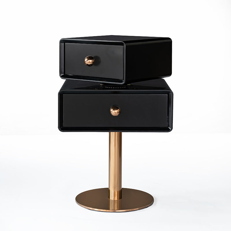 Contemporary Swivel Solid Wood Bedside Table - Artistic Square 2 Drawer Nightstand For Bedroom